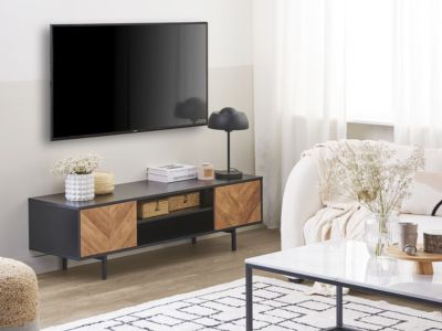 Meuble TV rustique en panneau de particules de bois bois clair SALINA