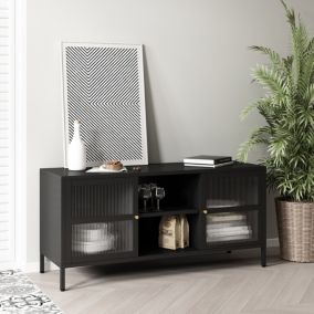 Meuble TV Säkylä acier verre 55 x 118 x 40 cm noir en.casa