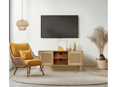 Meuble TV scandinave en cannage "Iguane"  120 x 30 x 56.5 cm  Marron