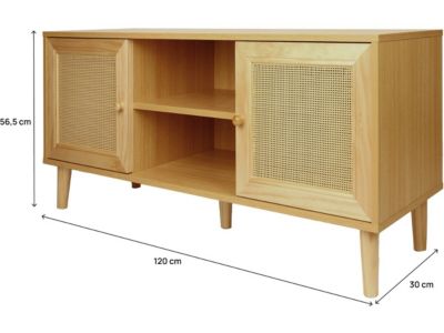 Meuble TV scandinave en cannage "Iguane"  120 x 30 x 56.5 cm  Marron