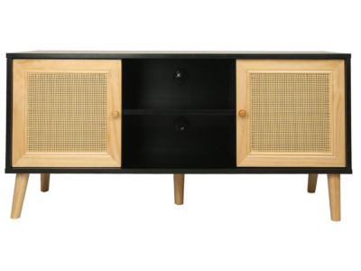 Meuble TV scandinave en cannage "Iguane"  120 x 30 x 56.5 cm  Noir