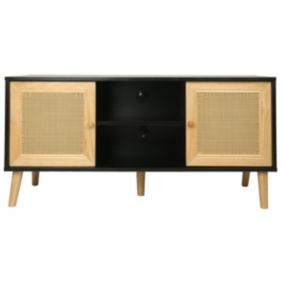 Meuble TV scandinave en cannage "Iguane"  120 x 30 x 56.5 cm  Noir