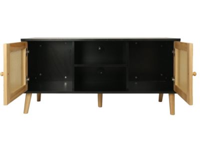 Meuble TV scandinave en cannage "Iguane"  120 x 30 x 56.5 cm  Noir