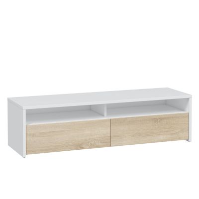 Meuble tv Silva 2 portes, blanc et chêne, 130 cm longueur