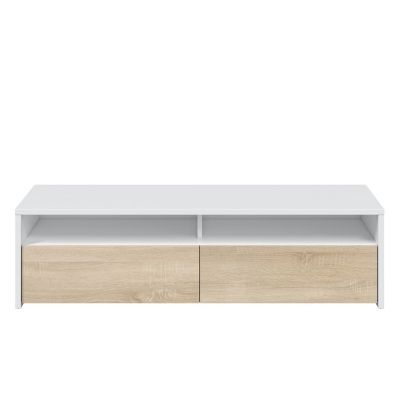 Meuble tv Silva 2 portes, blanc et chêne, 130 cm longueur