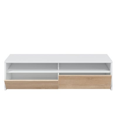 Meuble tv Silva 2 portes, blanc et chêne, 130 cm longueur