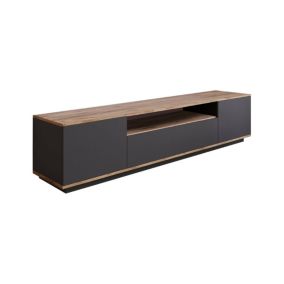 Meuble TV Sinope, Buffet de salon, Armoire basse pour TV, Base murale de rangement, 180x45h45 cm, Chêne et Anthracite