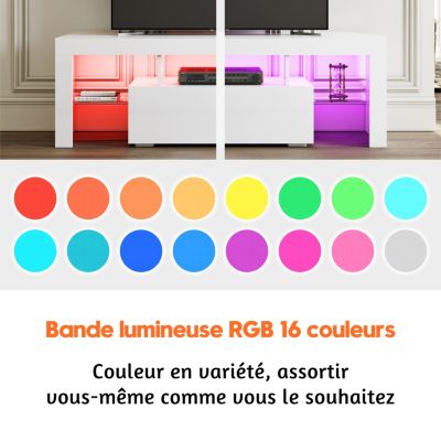 Meuble TV SIRHONA 130x35x45cm avec éclairage LED de Couleur Réglable