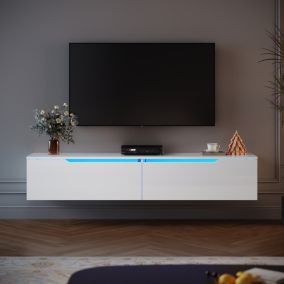 Meuble TV SIRHONA H35xL160xP30cm avec 2 portes,Blanc/Noir