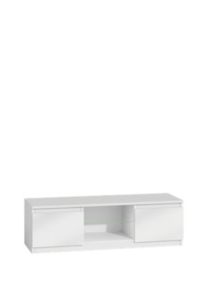 Meuble TV style moderne - 140x40x36cm - 2 niches + 2 portes - Rangement matériel télé/audio - Blanc brillant-TIVOLI