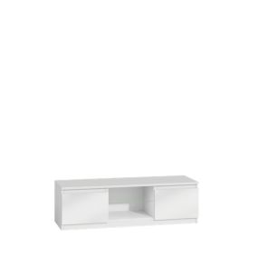 Meuble TV style moderne - 140x40x36cm - 2 niches + 2 portes - Rangement matériel télé/audio - Blanc brillant-TIVOLI