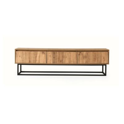 Meuble TV Suhail, Buffet de salon, Armoire basse pour TV, Base murale de rangement, 180x40h50 cm, Chêne et Noir