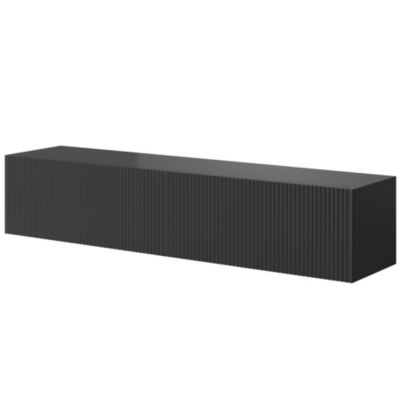 Meuble TV suspendu 140 cm noir avec façade fraisée Veldio