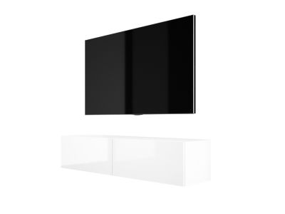 Meuble TV Suspendu, 140 X 34 X 32 Cm, Blanc / Blanc Brillant