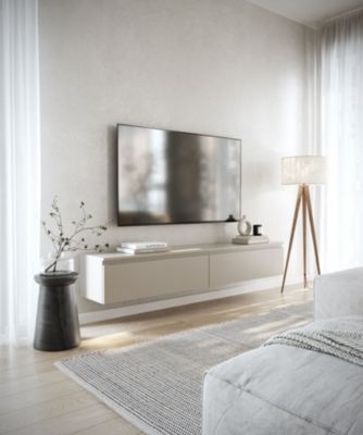 Meuble TV suspendu 175 cm 2 portes grège BEMMI