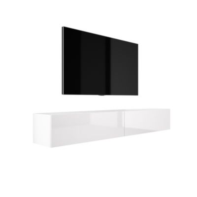 Meuble TV Suspendu, (2 X 100) X 34 X 32 Cm, Blanc Mat / Blanc Brillant