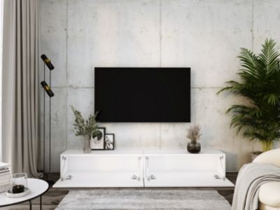 Meuble TV Suspendu, (2 X 100) X 34 X 32 Cm, Blanc Mat / Blanc Brillant