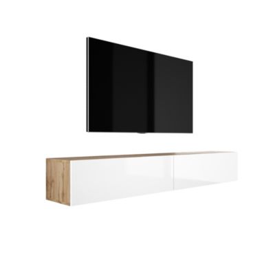 Meuble TV Suspendu, (2 X 100) X 34 X 32 Cm, Chêne Wotan / Blanc Brillant