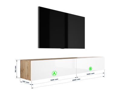 Meuble TV Suspendu, (2 X 100) X 34 X 32 Cm, Chêne Wotan / Blanc Brillant