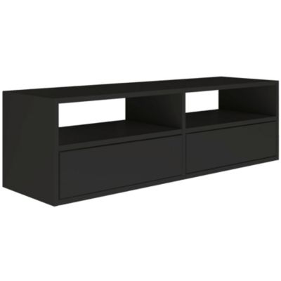 Meuble TV suspendu a deux abattants et etageres noir 100 cm FRAMME