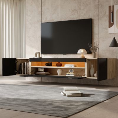 Meuble TV Suspendu Avec 2 Portes Et 4 Niches - éclairage LEDs