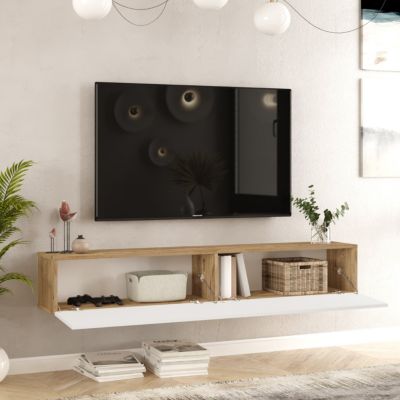 Meuble TV suspendu blanc et bois 180cm HYL