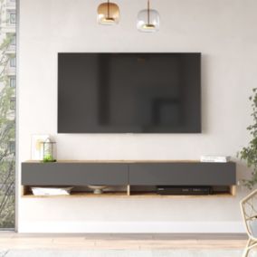 Meuble TV suspendu bois et anthracite 180 cm MOI