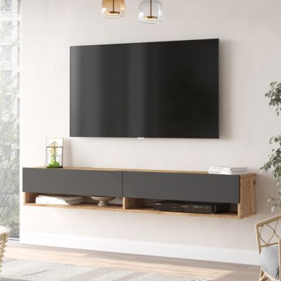 Meuble TV suspendu bois et anthracite 180 cm MOI