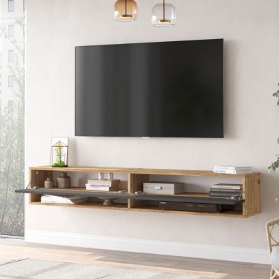 Meuble TV suspendu bois et anthracite 180 cm MOI