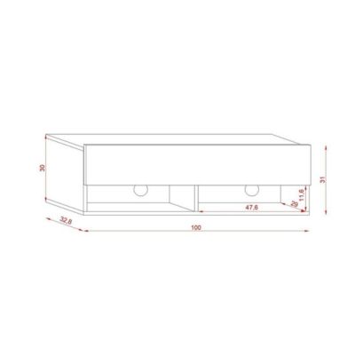 Meuble TV suspendu design CLUJ, 100 cm, 1 porte et 2 niches, coloris noir et noir brillant.