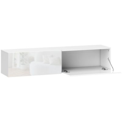 Meuble TV suspendu meuble TV flottant design façade blanc laqué 2 portes