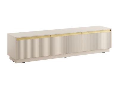 Meuble TV suspendu ou à poser avec 3 portes en MDF - Beige et doré - POSINIA