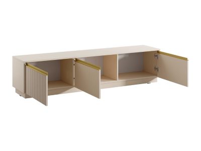 Meuble TV suspendu ou à poser avec 3 portes en MDF - Beige et doré - POSINIA