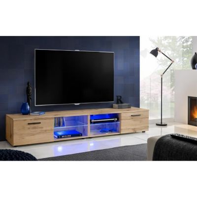 Meuble TV T32-200 Extreme Furniture - LED bleues - Bois naturel & Bois naturel - L(2x100)cmcmxH34cmxP45cm