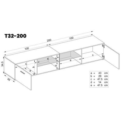 Meuble TV T32-200 Extreme Furniture - LED bleues - Bois naturel & Bois naturel - L(2x100)cmcmxH34cmxP45cm