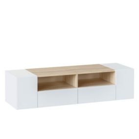 Meuble TV Tania 4 Portes Couleur Blanc et Chêne, 138 cm (Largeur)