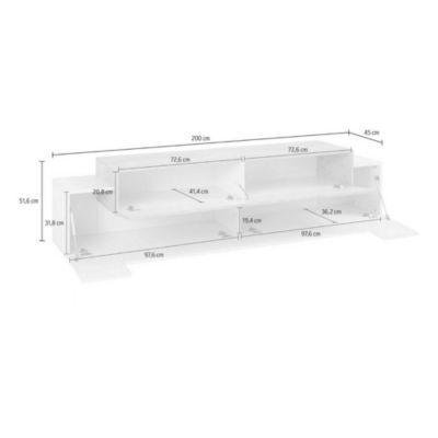 Meuble TV Teo, Buffet bas de salon, Base pour meuble TV, 100% Made in Italy, 200x45h52 cm, Blanc brillant