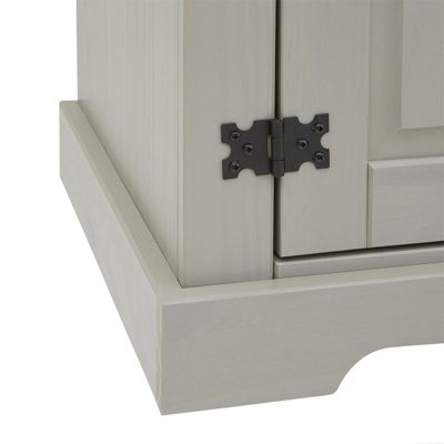 Meuble TV TEQUILA banc télé de 140 cm style mexicain avec 1 tiroir 2 niches et 2 portes, en pin massif lasuré gris et brun