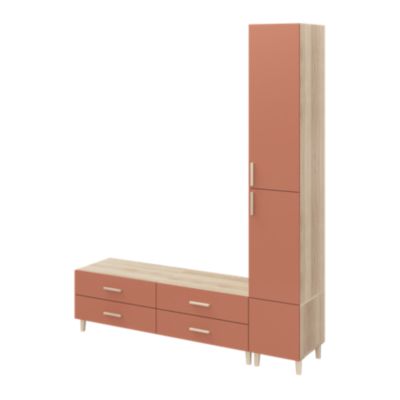 Meuble TV terracotta et effet chêne avec 4 tiroirs et 3 portes GoodHome Atomia H. 225 x L. 187,5 x P. 35 cm