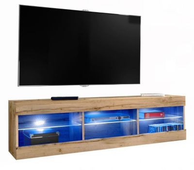 Meuble TV Tivoli RTV Komodee - LED Bleues - Bois Naturel - Facades en Mat - 140 x 41 x 35 cm