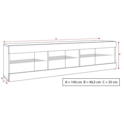Meuble TV Tivoli RTV Komodee - LED Bleues - Bois Naturel - Facades en Mat - 140 x 41 x 35 cm