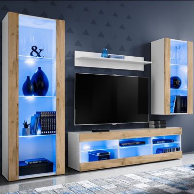 Meuble TV Tivoli Medio Komodee 250cm Blanc - Bibliothèque LED Pour Salon