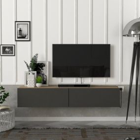 Meuble TV Toivakka 135 x 31 x 25 cm effet chêne et anthracite en.casa