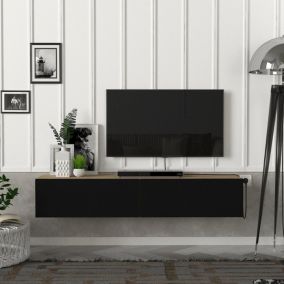 Meuble TV Toivakka 135 x 31 x 25 cm effet chêne et noir en.casa