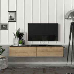 Meuble TV Toivakka 135 x 31 x 25 cm noir et effet chêne en.casa