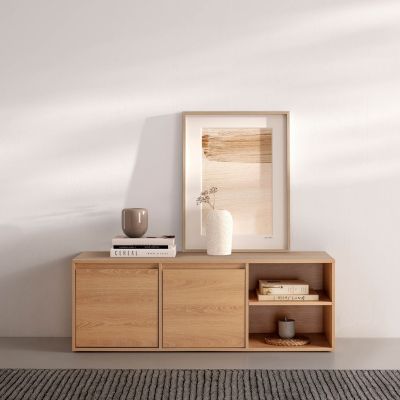 Meuble TV Tori 2 Portes 2 Trous, Couleur Chêne, 130 cm
