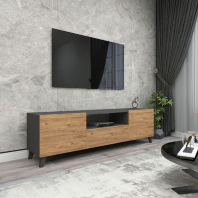 Meuble TV Torsby à portes avec espace de rangement 46 x 140 x 30 cm anthracite / effet chêne en.casa