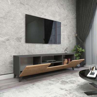 Meuble TV Torsby à portes avec espace de rangement 46 x 140 x 30 cm anthracite / effet chêne en.casa