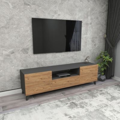 Meuble TV Torsby à portes avec espace de rangement 46 x 140 x 30 cm anthracite / effet chêne en.casa