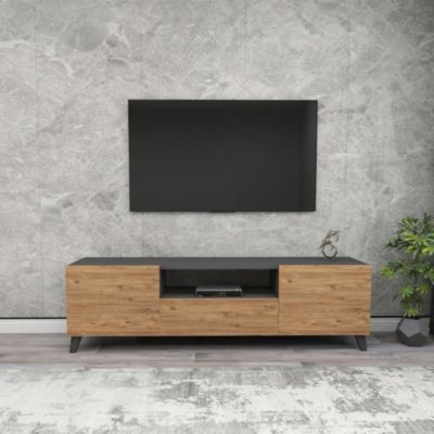 Meuble TV Torsby à portes avec espace de rangement 46 x 140 x 30 cm anthracite / effet chêne en.casa